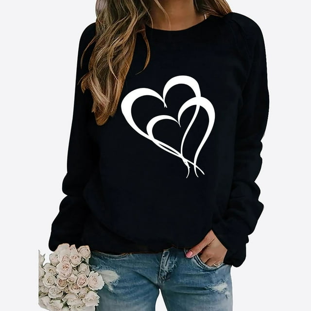 BVOFAR Chandails à Manches Longues de la Saint-Valentin pour Femmes Décontractés Mignons T-Shirts Graphiques Cœur d'Amour Tendance Col Rond Hauts 2025