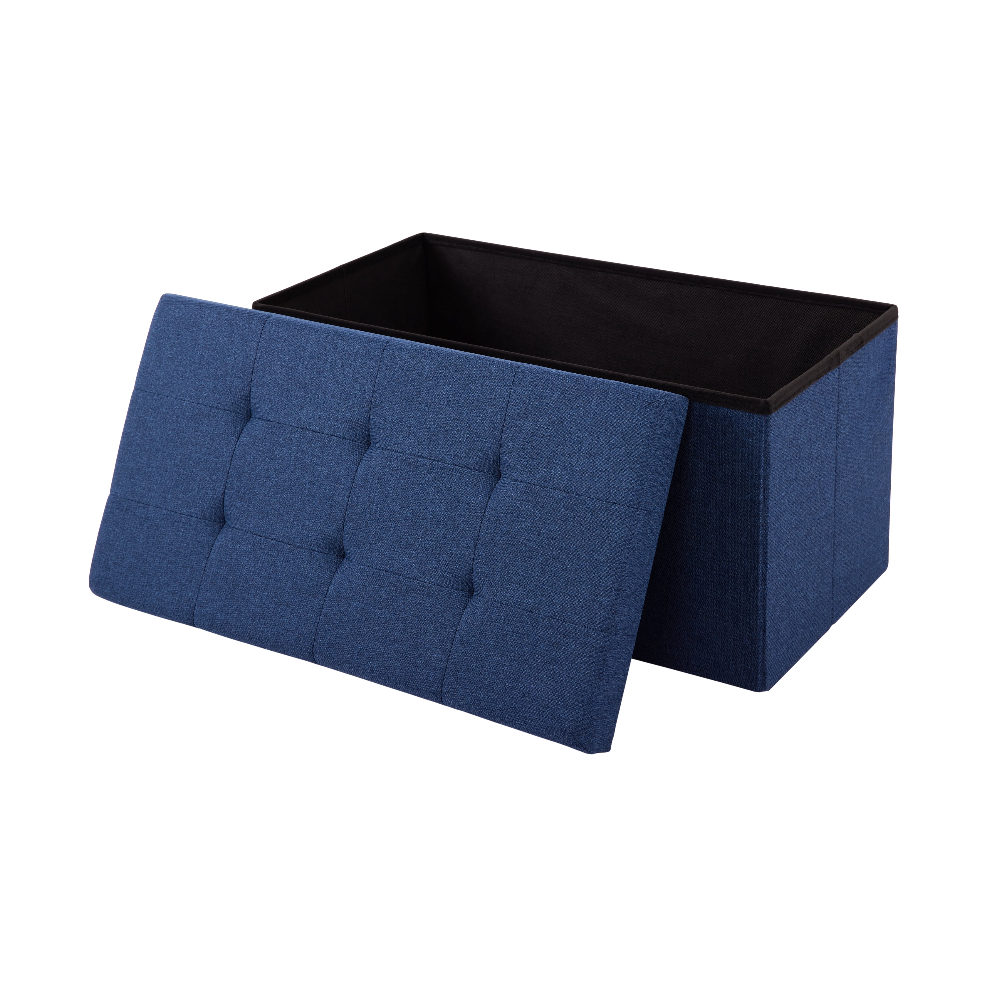Seville Classics Cushioned Fabric Ottoman Hidden Storage Chest Footrest Chair, Padded Seat for Bedroom, Dorm, Loft, Living Room, Entryway, Hallway, Midnight Blue, 30" Bench