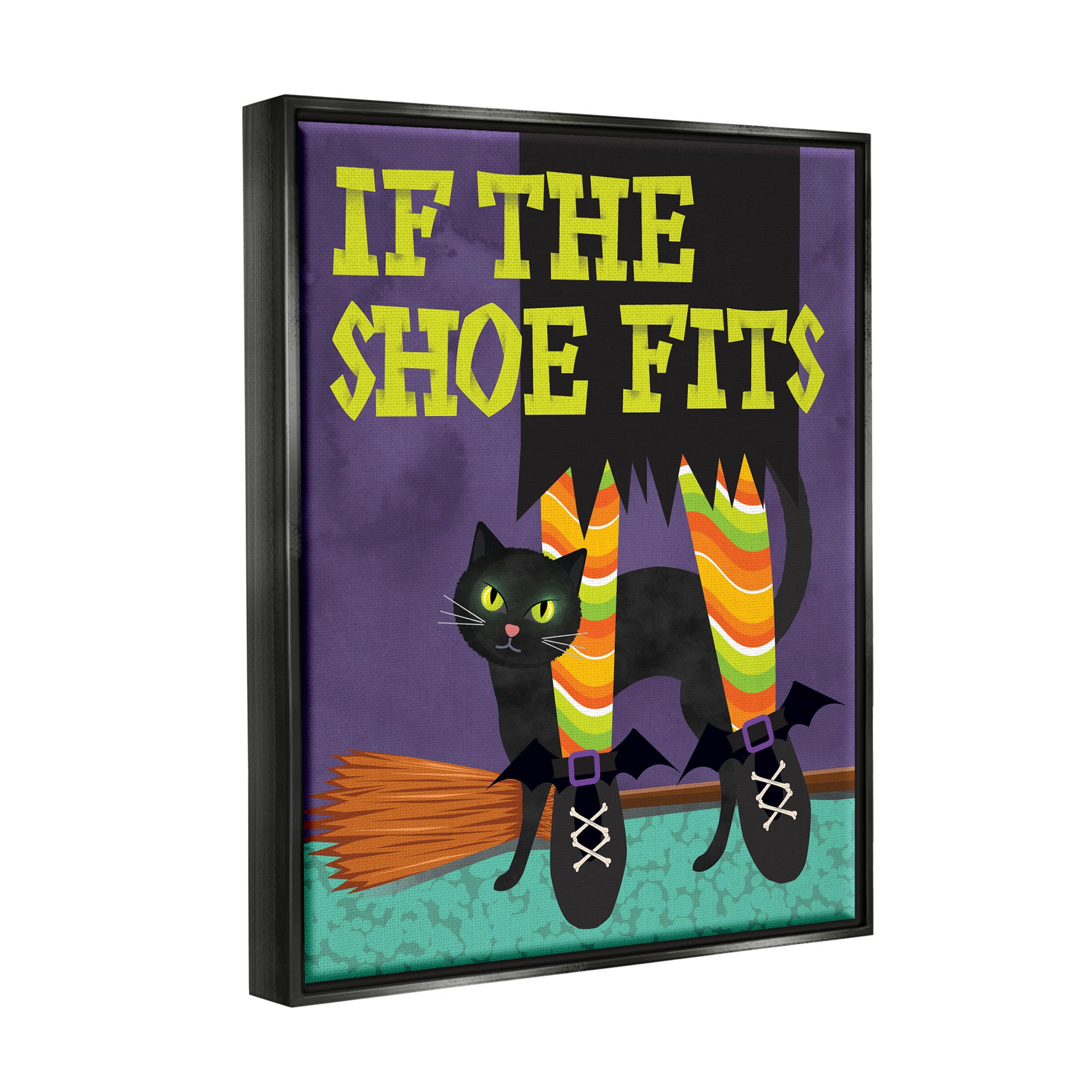 Stupell Industries If The Shoe Fits Witch Graphic Art Jet Black Floating Framed Canvas Print Wall Art, Design by Linda Birtel