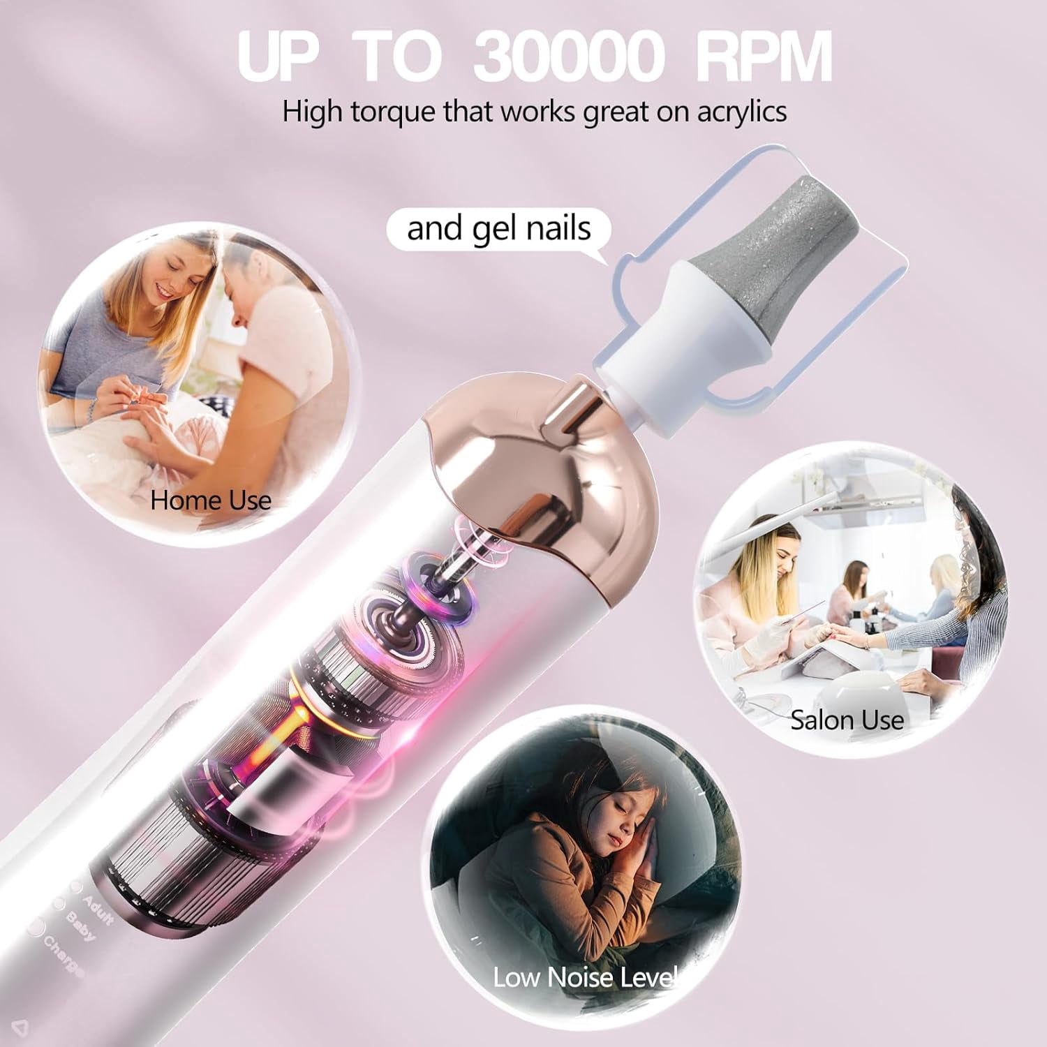 Professional Manicure Pedicure Kit, Electric Nail File Set, Cordless Electric Nail Drill Machine, 5 Speeds Hand Foot Care Tool for Nail Grind Trim Polish