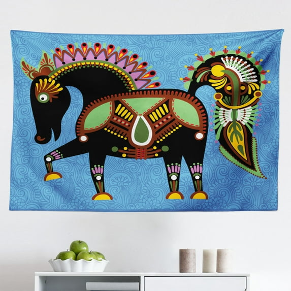 Fantasy Tapestry, Stream of Binary Digits Leaking from Abstract Brain Mental Creativity Theme Print, Fabric Wall Hanging Decor for Bedroom Living Room Dorm, 2 Sizes, Multicolor, by Ambesonne