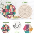 thumbnail image 4 of Yayeee 6 PCS Drink Coasters with Holder Set Woven Absorbent Round Tabletop Hot Pad, Pink Geometric, 4 of 7