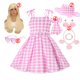 thumbnail image 3 of Disfraz de Barbi de Halloween para niñas, conjunto de ropa Punk de calle Rosa sin mangas con lazo para fiesta, vestido Vintage a cuadros, nuevas películas, 3 of 5