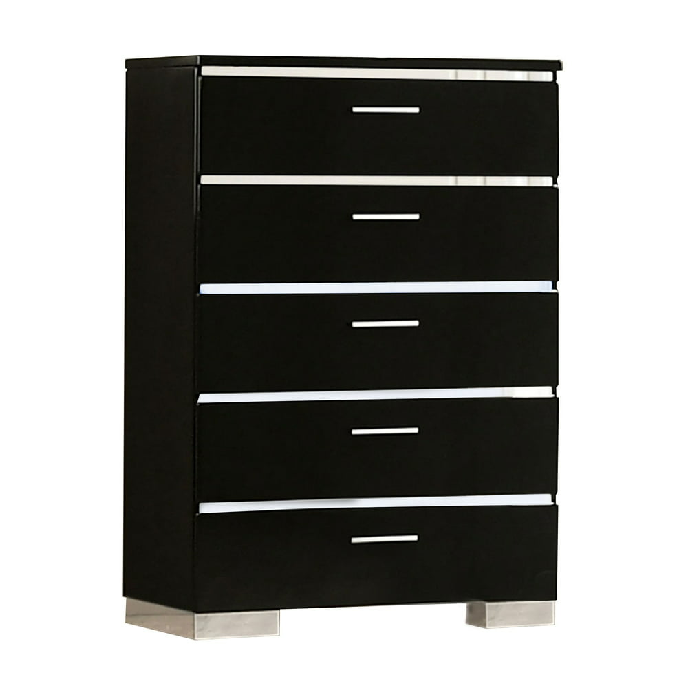 High Gloss Lacquer Coated 5 Drawer Chest with Bracket Feet