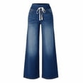 thumbnail image 6 of Women's Pull On High Waisted Wide Leg Jeans Stretchy Baggy Denim Trousers, 6 of 6