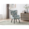 thumbnail image 2 of Accent Chair, Modern Button Tufted Wingback Armchair with Wood Legs, Upholstered Linen Leisure Lounge Chair, Comfy Single Sofa Chair Reading Chair for Living Room Bedroom Waiting Room, Blue Flower, 2 of 7