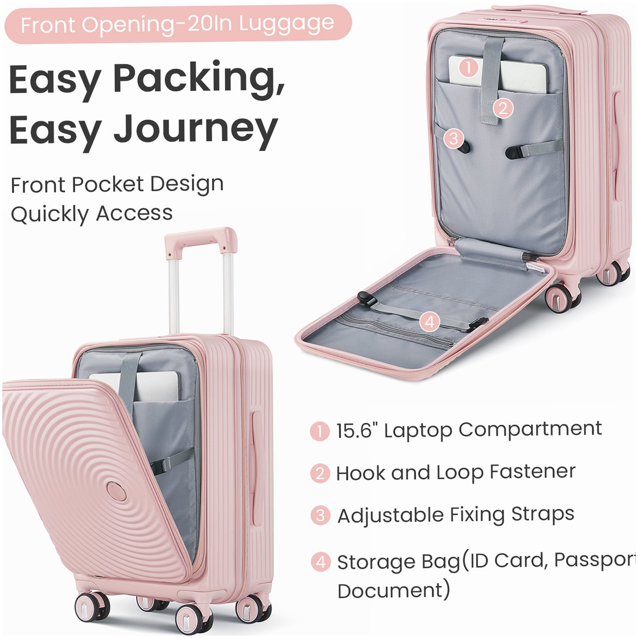 Airline Approved Pink PC Luggage Set 20/24/28, Lightweight Expandable Suitcase with TSA Lock
