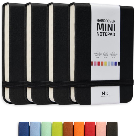 Cuaderno NeatVilla A7 8 x 11 cm con tapa dura de cuero sintético, paquete de 4