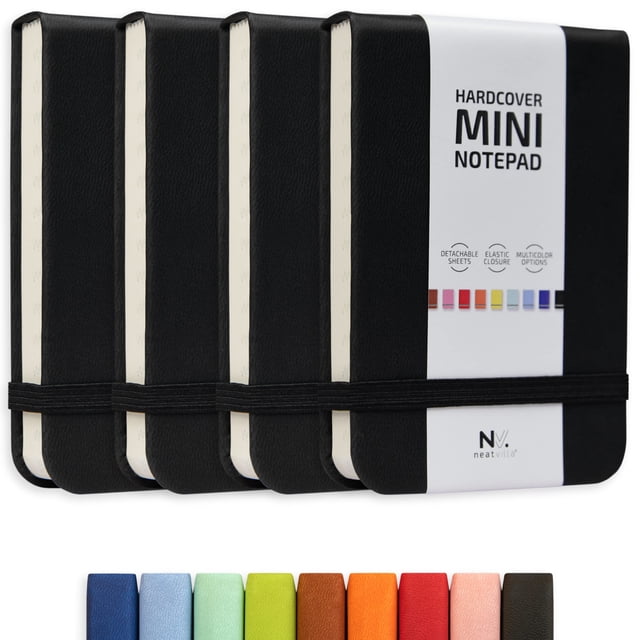 Cuaderno NeatVilla A7 8 x 11 cm con tapa dura de cuero sintético, paquete de 4