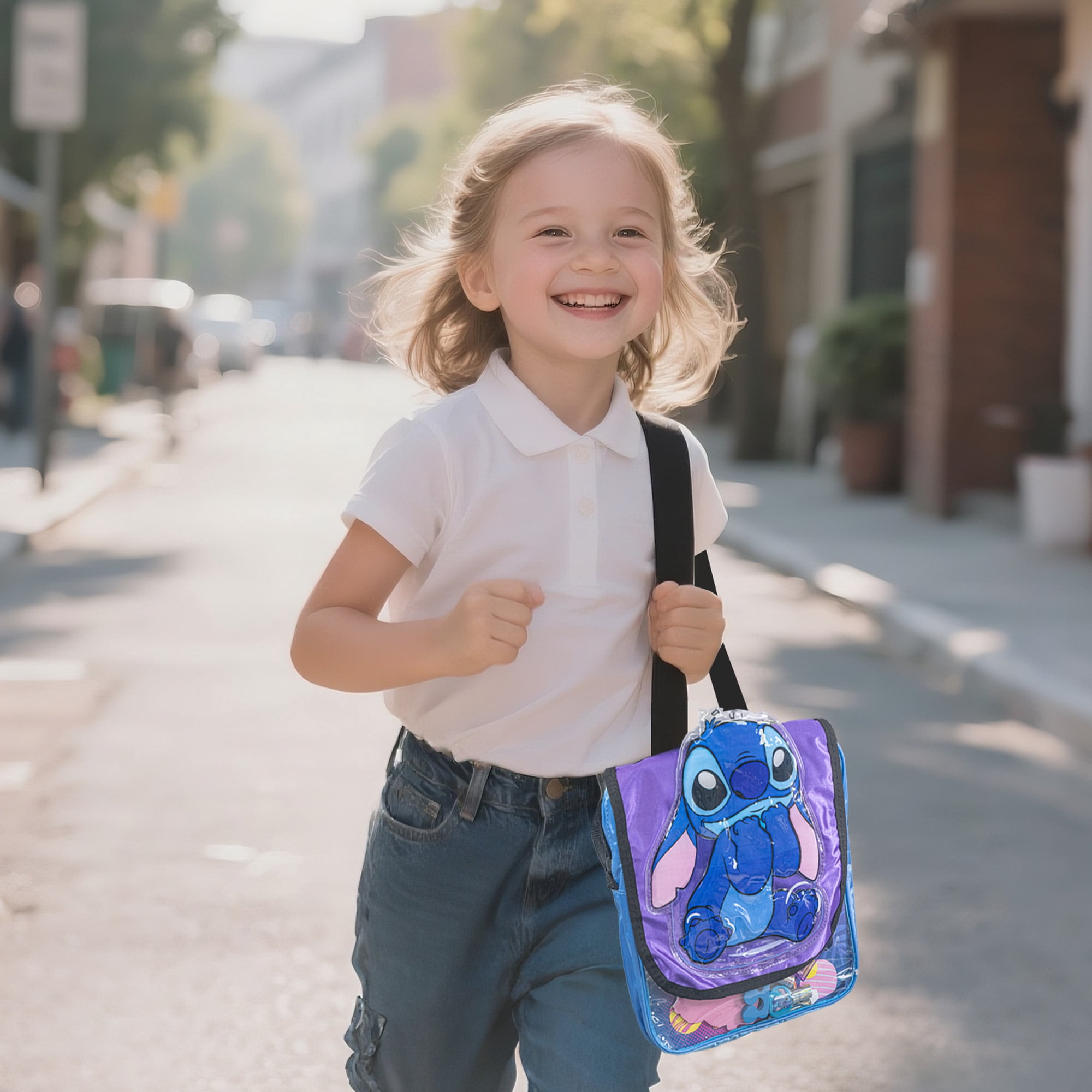 Disney Stitch Cosmetic Shoulder Bag, Makeup Filled Bag, Includes Lip, Nail, Hair Accessories, for Kids Ages 3+, 11 Pc