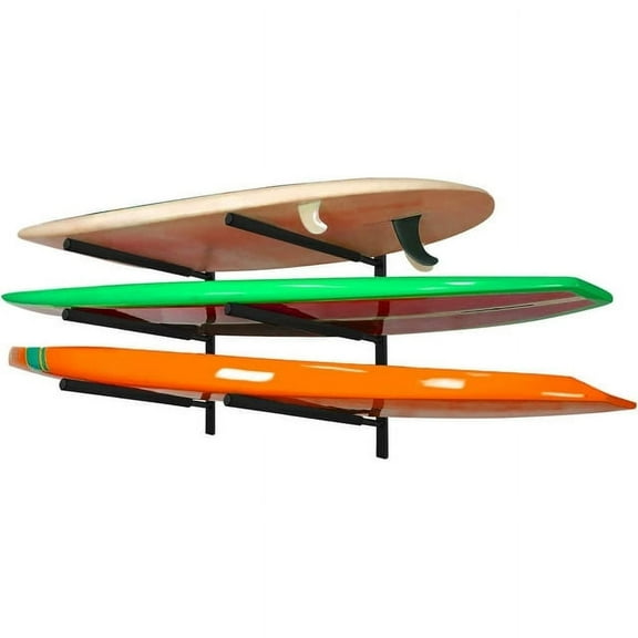 Yes4All Heavy Duty Steel Wall Mount Paddle Board Racks, Surfboard Hanger with Padded Foam, Store & Display Up to 3 Surfboards, Snowboards, Longboards, Black, 34.25" x 5.51" x 3.54"