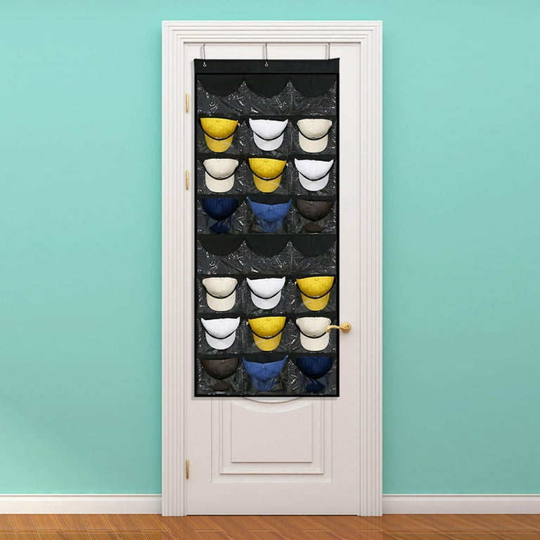 24 Pockets Hat Rack for Baseball Caps, Baseball Hat Organizer for Wall/Over  The Door, Caps Hat Holder Hanger for Closet with Large Clear Pockets & 3  Hooks, Hat 