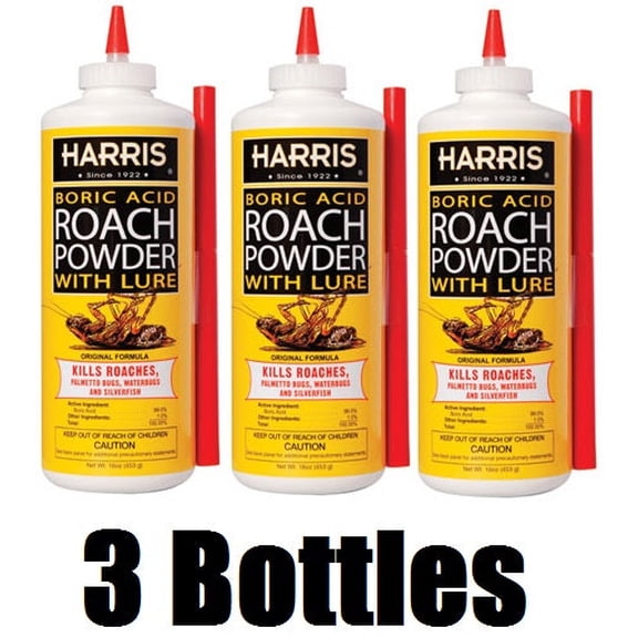 PF Harris HRP-16 16 oz Bottle of Boric Acid Roach Eliminator Powder With Lure - Quantity of 3