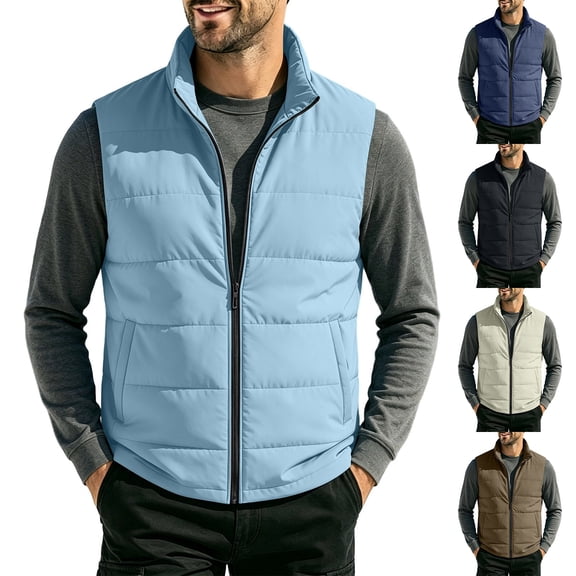 Snorda Fleece Vest for Men Full Zip Stand Collar Puffer Vest Sleeveless Soft Solid Vests with Pockets for Fall Winter Hiking Outdoors Daily Layering Casual Wear