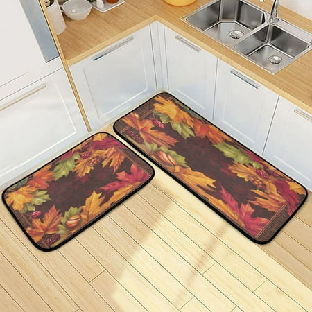

Kitchen Rug Set 2 Pieces Non Slip Kitchen Mat for Kitchen Home Floor Sink 47 x19 +27 x19 Autumn-themed Garden Pattern