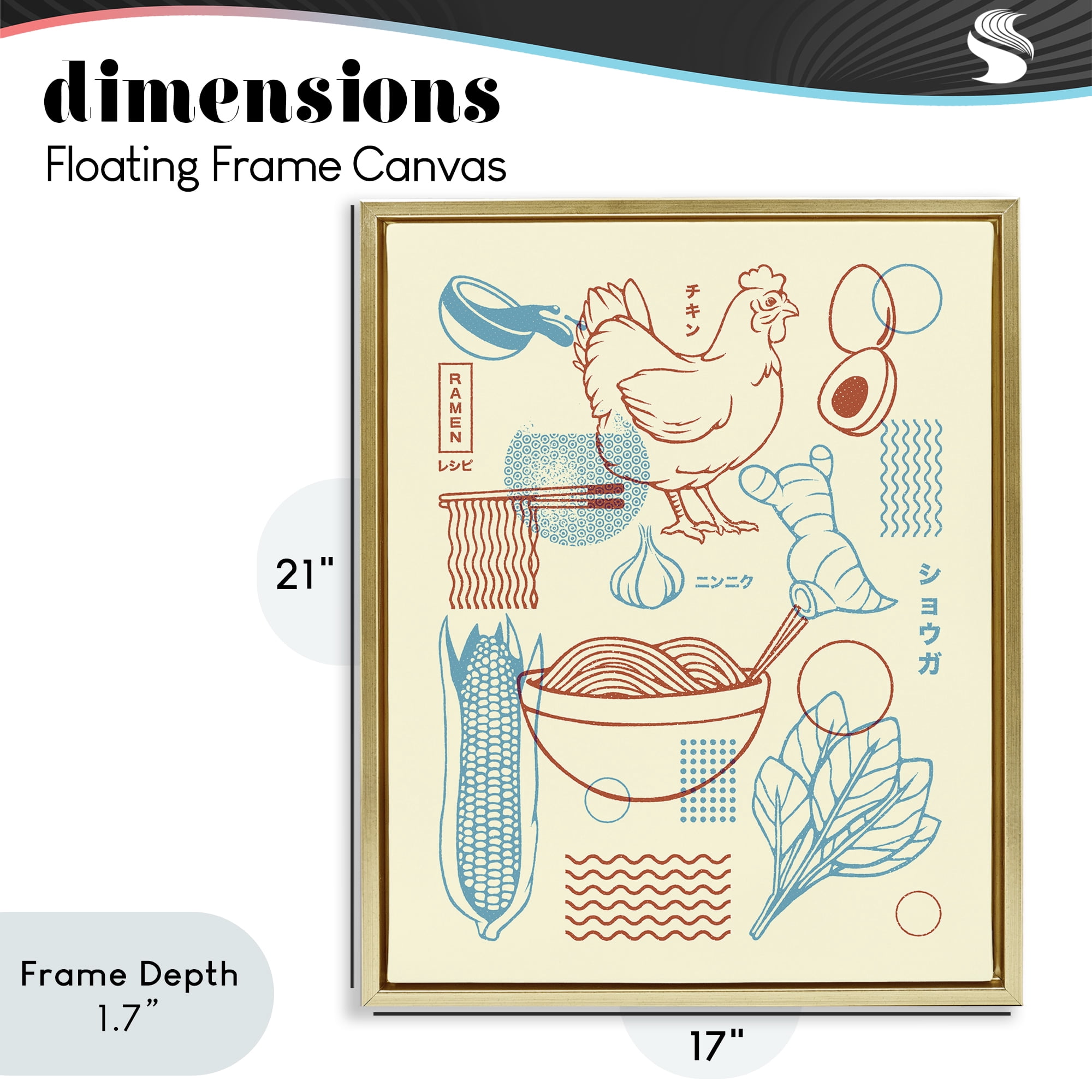 Stupell Industries Minimalist Ramen Ingredients Gold Framed Floater Canvas Wall Art, design by Tobe Fonseca