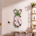 thumbnail image 4 of 19.7In Rabbit-Shaped Wreath With Delicate Florals & Pink Bow, Handcrafted Rattan Door Hanger Decor, Festive Spring Easter Wreath For Front Door, Wall, Home Decoration, Perfect For, 4 of 9