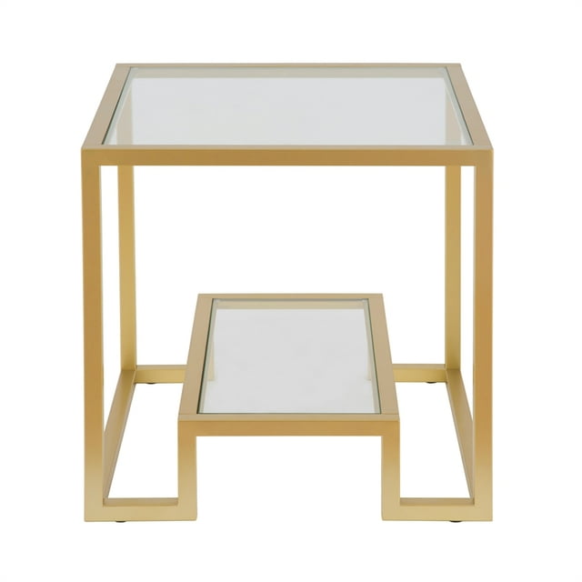 Henn&Hart Modern Geometric-Inspired Glass Side Table, 1, Silver