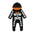 thumbnail image 1 of Kmbangi Halloween Footed Romper, Infant Hooded Skeleton Print Jumpsuit, 1 of 7