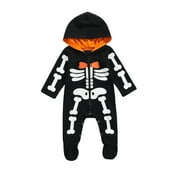 Luckinbaby Halloween Footed Romper, Infant Hooded Skeleton Print Jumpsuit