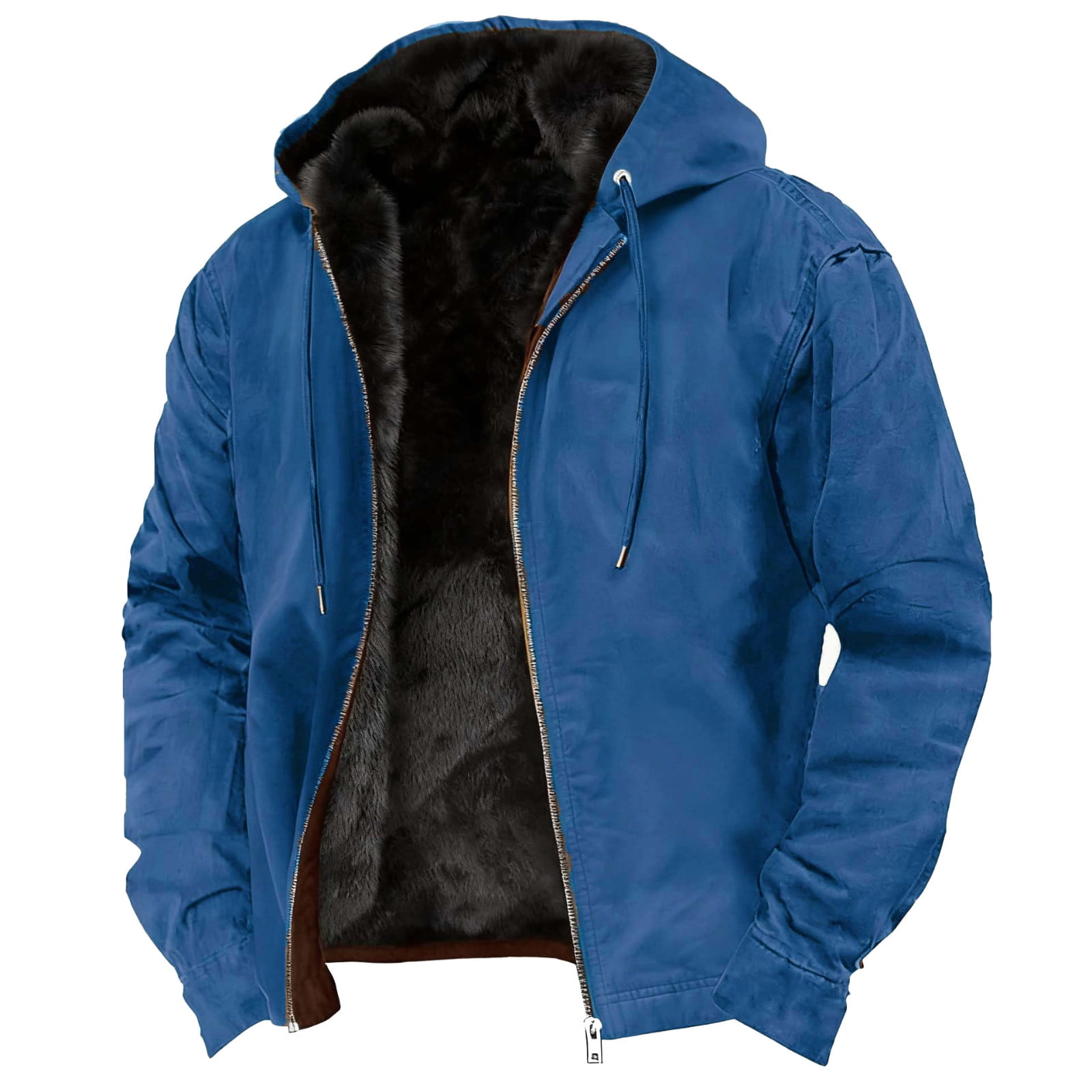 oelaio Cargo Jacket for Men Winter Heavyweight Fleece Sherpa Lined Warm Sweatshirt Big and Tall Zip Up Hoodie Jackets Blue S