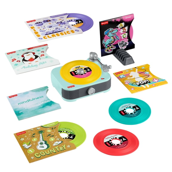 Fisher-Price Deluxe Rockin Record Player Musical Toy Turntable with 6 Records for Kids Ages 3 