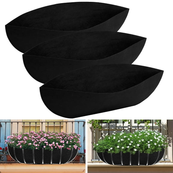 Pcapzz 3Pcs Planter Basket Liners Nonwoven Cloth Hanging Basket Replacement Trough Planter Breathable Foldable Hanging Plant Liner for Courtyard Garden Balcony,Black,30in