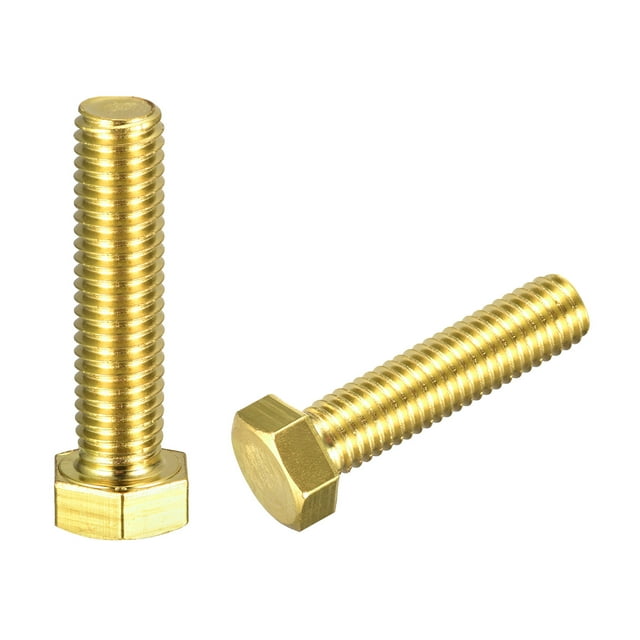 Unique Bargains Brass Hex Bolts, 1/2-13x2' 2 Pack Fully Thread Grade 4.8 Machine Screws