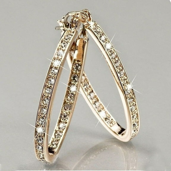 Opvise Dazzling Women Rhinestone Inlaid Big Circle Hoop Earrings Party Banquet Jewelry