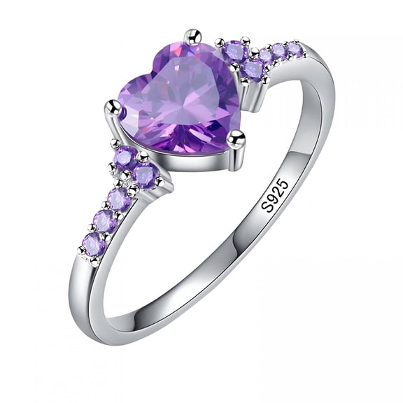 DESIGNICE Purple 1Pc Ring Natural Amethyst Zirconia Silver Ring Fashion Wedding Heart Shaped Ring Jewellery