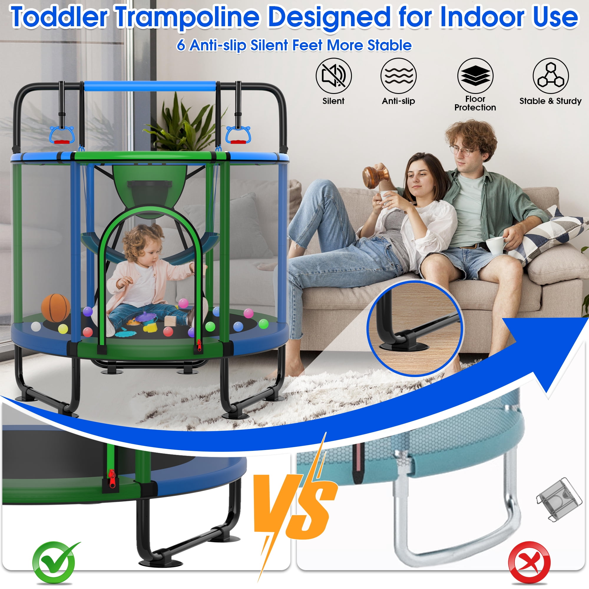 Cochan Trampoline for Kids 5FT 600LBS Toddler Trampoline with Enclosure Net and Handlebar, Mini Small Kids Trampoline for Age 1-6, Birthday Gift for Kids