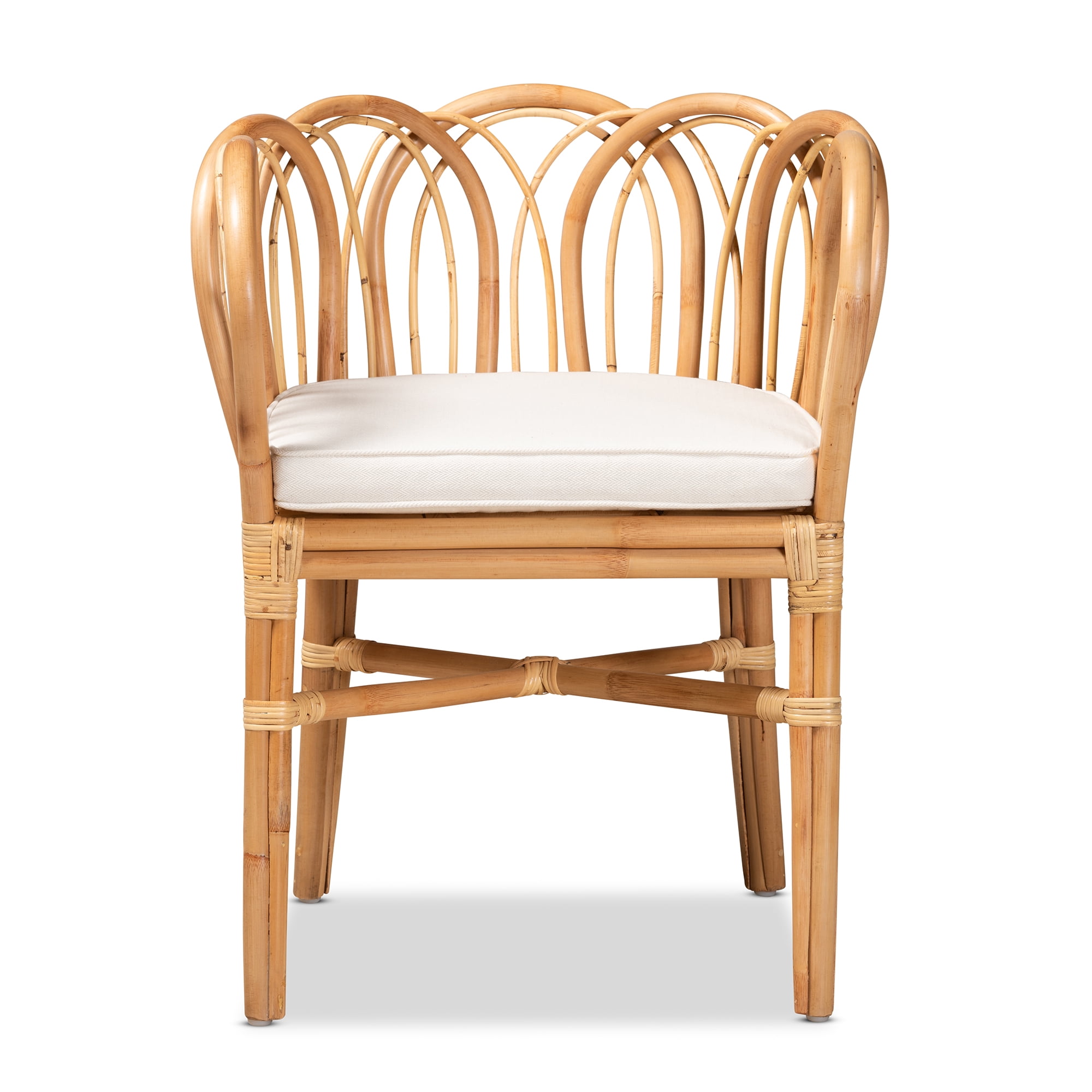 bali & pari Melody Natural Rattan Accent Chair with Removable Cushion, Modern Tropical Design