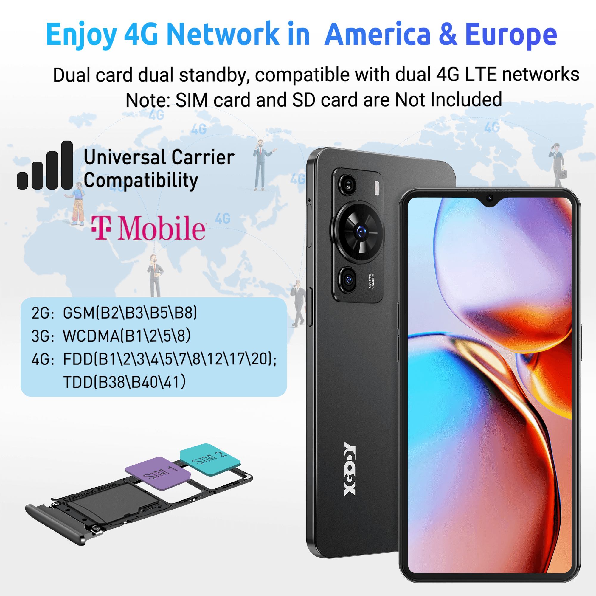 XGODY 4G 32GB T-Mobile Unlocked Smartphones, 6.56" Android Phone, 4500mAh, 18MP&5MP Camera, Black