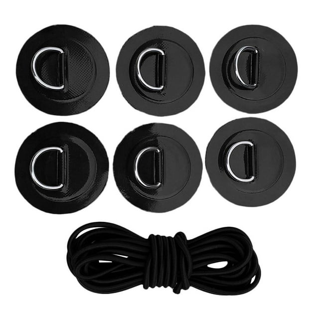 6Pcs D- Pad Patch & Elastic Rope for Kayak Canoe Inflatable Surfboard Marine Boat Surfboard Paddleboard - Black