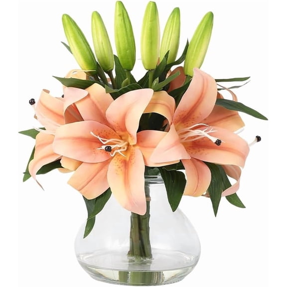 Senfot Artificial Lily Flower Stems for Vase, Silk Fake Flowers for Home Table Office Wedding Party Decor Orange