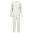 thumbnail image 4 of Uinagy Women's Solid Color Round Neck Thin Top and Pants Suit, 4 of 8