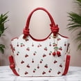 thumbnail image 3 of HUISZJ Shoulder Bag Cherry Printed, PU Leather Crossbody Bag, Adjustable Removable Strap Trendy Top-handle Bag for Travel Commute Work (Red), 3 of 10