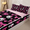 thumbnail image 3 of Castle Fairy Y2K Cute Gothic Skull Zipper Full Size Comforter Sets with Fitted Sheet and 2 Pillowcases,Cartoon Bow Heart Zipper Bedding Set,Pink Black,4pcs,Pink Reversible, 3 of 6