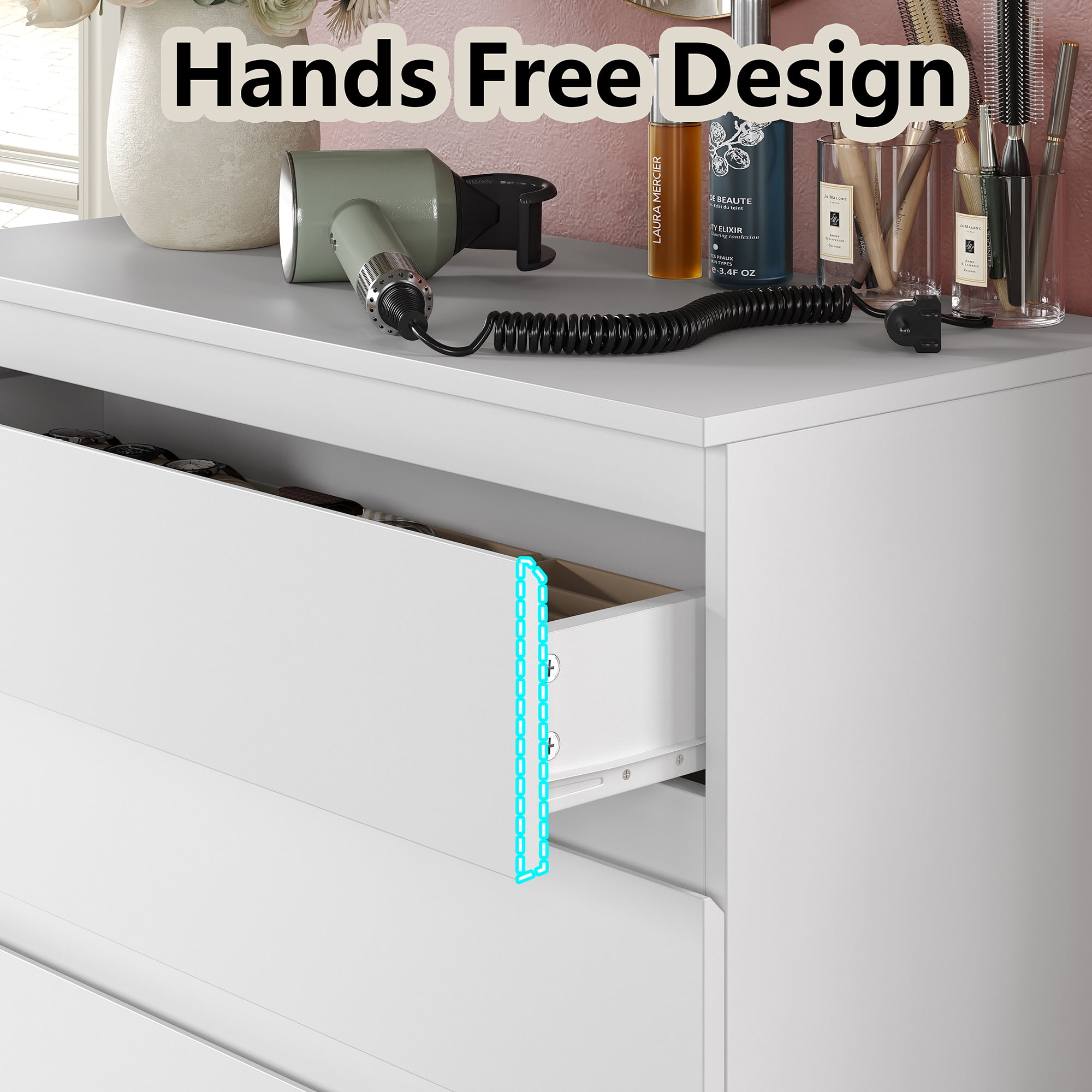 Furnihold 5-Drawer Dresser, 40.2" Tall Modern Bedroom Dresser, Wood Dresser For Living Room, Bedroom, White