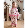thumbnail image 5 of RUINIXCW Toddler Baby Girl Christmas Pajamas Set Kids Spring Fall Winter PJS Sleepwear Ruffled Button Down Collar Long Sleeve Shirt Tops Pants Set, 5 of 10