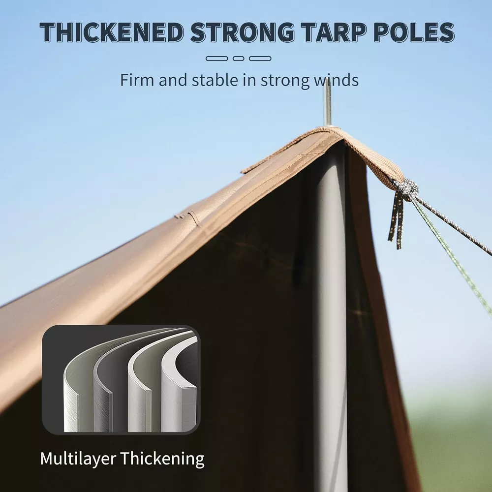 Naturehike Camping Tent Tarp with Poles, Waterproof PU 18000mm+, Anti-UV UPF2000+ Camping Sun Shelter Rain Fly, Camping Tent Canopy, 16.4x12.5ft