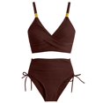 thumbnail image 4 of QURATI Swimwear Womens High Waisted Bikini Sets Swimsuits Crisscross Tie Back Bathing Suit Coffee S, 4 of 7