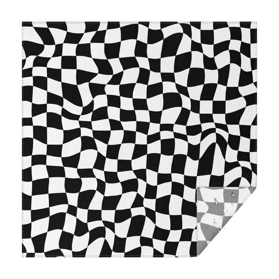 Black and White Wavy Checkerboard Pattern Square Tablecloth,Waterproof Square Table Cover,Wipeable Spillproof Washable Table Cover for Home Kitchen Party Decor 42"X42"(107x107cm)