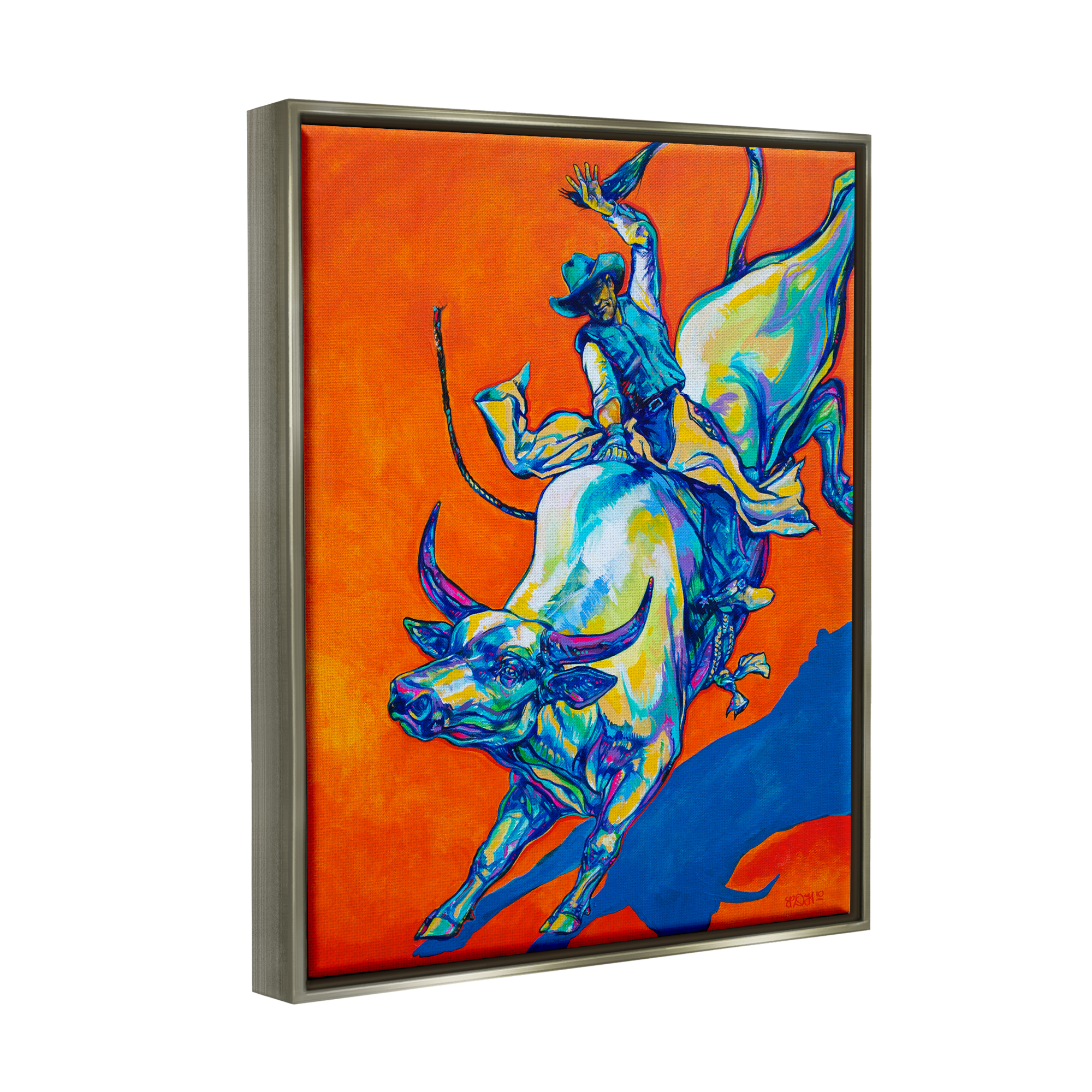 Stupell Industries Modern Rodeo Painting Animals & Insects Painting Gray Floater Framed Art Print Wall Art, 17 x 21