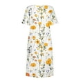 thumbnail image 4 of Karight Summer Midi Dresses for Women 2025 Casual Short Sleeve Crewneck Front Pleated Loose Swing T Shirt Dress with Pockets, 4 of 5