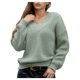 thumbnail image 1 of Suéter de Larga con Cuello en V para Mujer, Suéter Holgado de Punto Grueso de Gran Tamaño. Verde L, 1 of 8