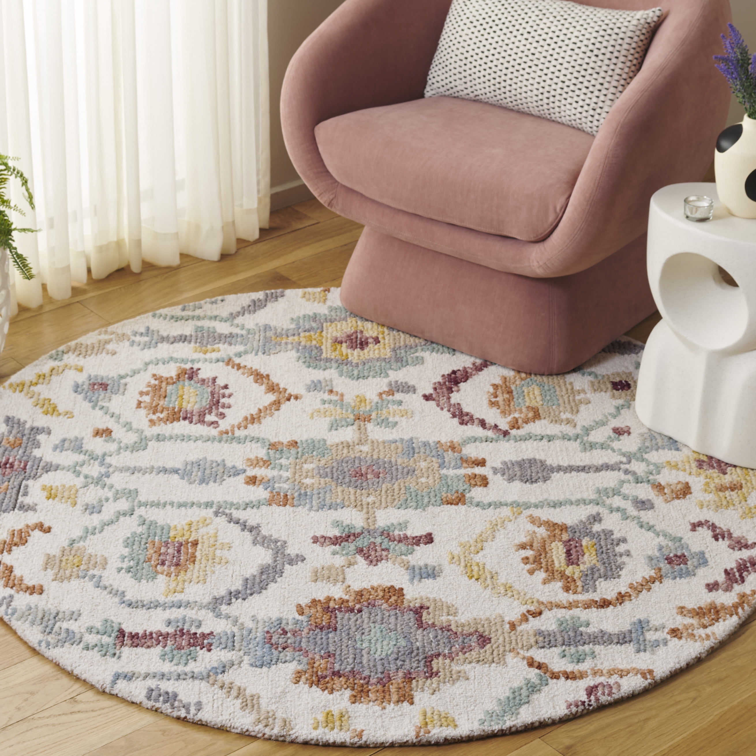SAFAVIEH Aspen Jewell Oriental Area Rug, Ivory/Green, 5' x 5' Round