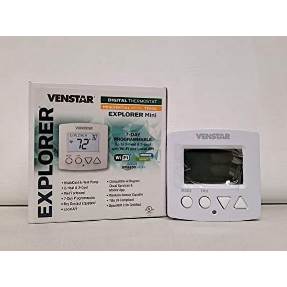 Venstar T2000 Thermostat, Degrees_Fahrenheit, to Volts, Amps, White (