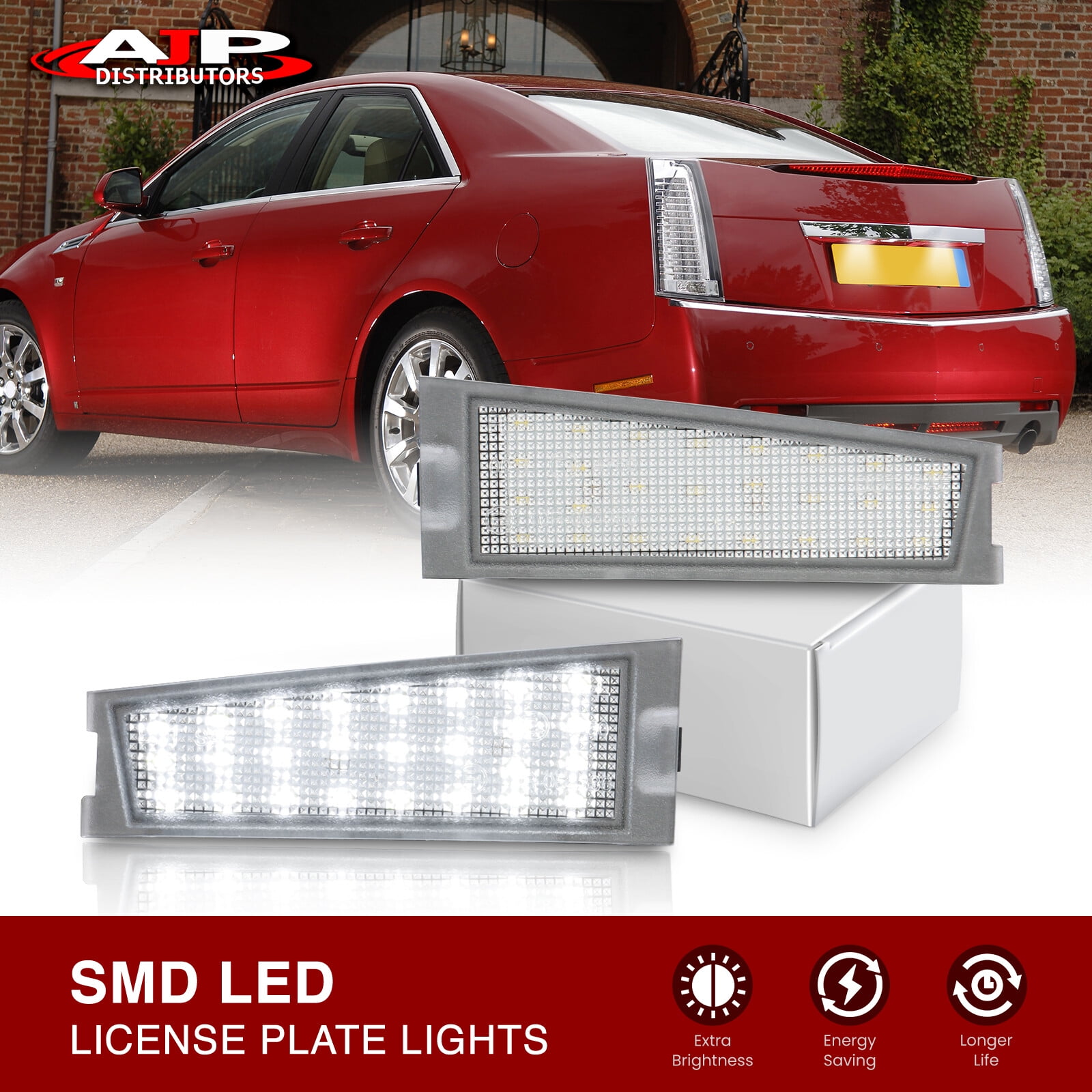 AJP Distributors 2-Piece Bright White SMD LED Rear Bumper License Plate Lights Tag Lamps Assembly Left & Right Pair Compatible/Replacement For Cadillac CTS CTS-V Sedan 4-Door 2008 2009 2010 08 09 10