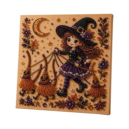 Halloween Diamond Painting Kit DIY Pearl Bead Wall‑Art Canvas Craft Set Seasonal Handmade Wall Hanging Decor Gift For Adult Beginner